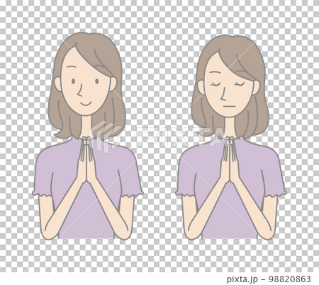 雙手合十祈禱的年輕女子-全彩 98820863