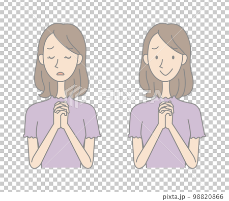 雙手合十祈禱的年輕女子 — 全彩 98820866