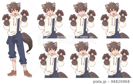 狼男のコスプレをしている少年、表情セット 98820968