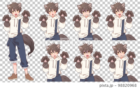 狼男のコスプレをしている少年、表情セット 98820968