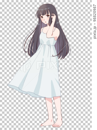 Portrait of a black-haired woman standing barefoot 98820987