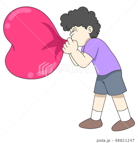 kid boy is blowing love balloons valentine celebration kid boy is blowing love balloons valentine celebration 98821247