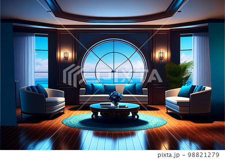 海の見えるリビングルーム　AI画像 98821279