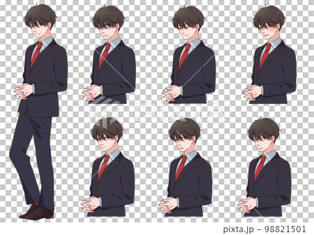スーツを着たかっこいい男性の立ち絵、表情セット 98821501