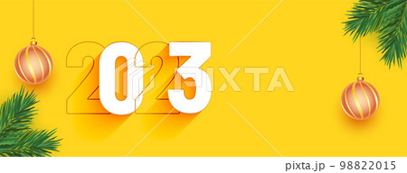 Stylish yellow 2023 new year banner with pine tree leaves vector illustration Stylish yellow 2023 new year banner with pine tree leaves vector illustration 98822015
