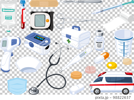 Illustration set of medical drugs and medical supplies 98822637