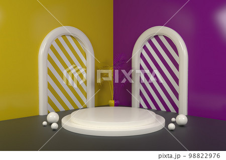 Abstract geometric podium background. Minimalist primitive shapes. Modern mockup. Blank template. Empty showcase. 3d render of shop display 98822976