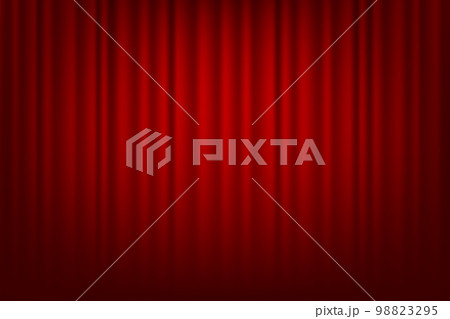 Closed silky luxury Curtain stage. Backlight spotlight. Theatrical curtains. Opera stage. Vector illustration. 98823295