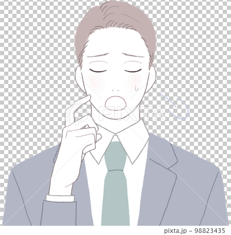 ため息をつくスーツを着た爽やかな若い男性顔に手を添えるポーズver ため息をつくスーツを着た爽やかな若い男性顔に手を添えるポーズver 98823435