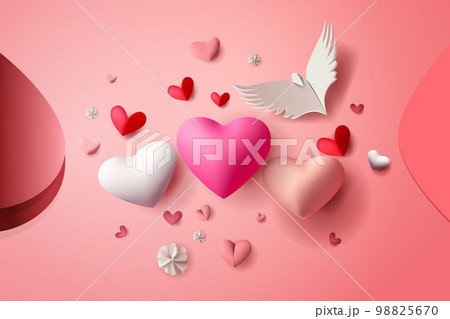 paper cut happy valentine day poster or voucher holiday celebration concept papercut style template 98825670