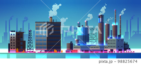 energy generation plant with chimneys electricity production industrial manufacturing building heavy industry factory 98825674