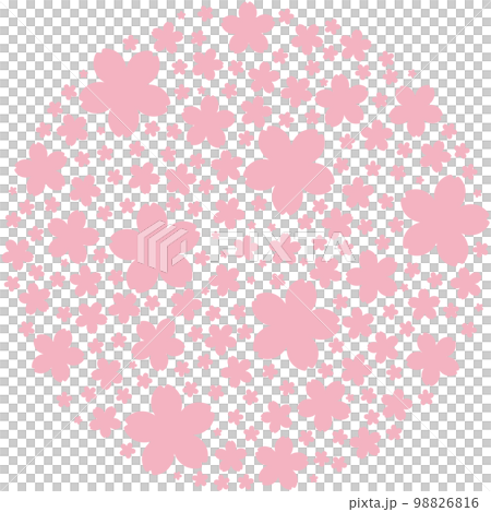 桜シルエットで埋め尽くされた円形フレームのイラスト（ピンク）の 