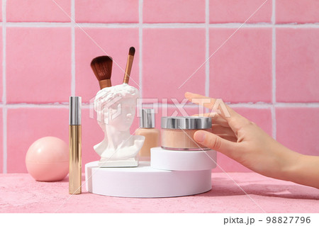 Concept of different female accessories, different cosmetics Concept of different female accessories, different cosmetics 98827796