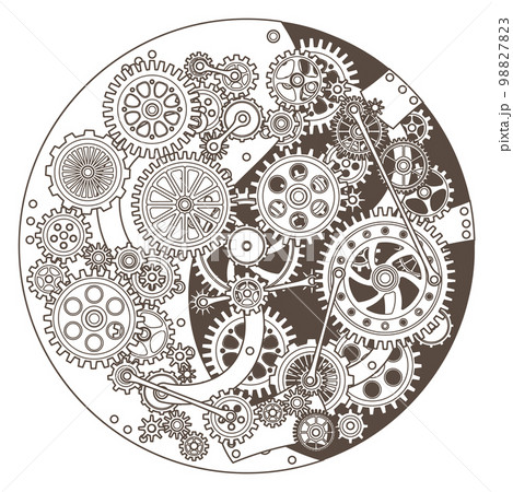 Clockwork in retro style. Gear mechanism. Clock cogwheel 98827823