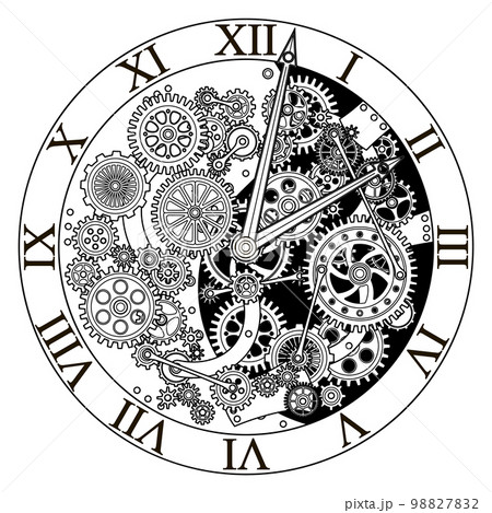 Retro clock mechanism. Clockwork illustration. Vintage gears Retro clock mechanism. Clockwork illustration. Vintage gears 98827832