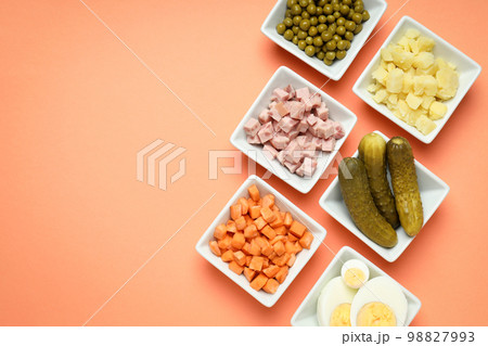 Concept of New year food, Olivier salad, space for text Concept of New year food, Olivier salad, space for text 98827993