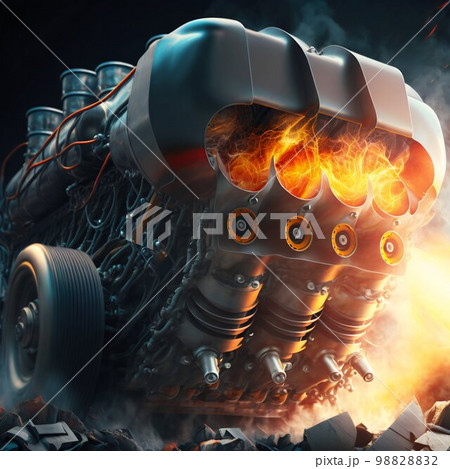 Car engine power fire. Generative AI Car engine power fire. Generative AI 98828832