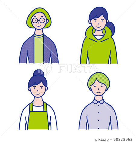 20代〜40代女性の上半身イラスト素材【セット】 20代〜40代女性の上半身イラスト素材【セット】 98828962