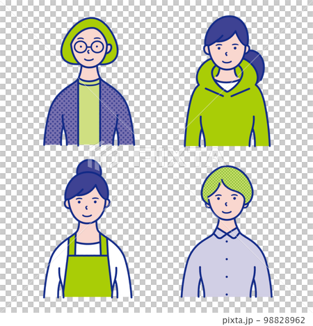 20代〜40代女性の上半身イラスト素材【セット】 20代〜40代女性の上半身イラスト素材【セット】 98828962