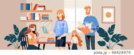 parents help children with lessons happy family...のイラスト素材 [98828979 ...