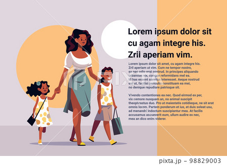 mother and little daughters walking together mom taking girls to school or kindergarten motherhood happy family 98829003