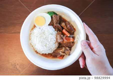 stewed pork ,pork with rice and sauce or rice with stew pork 98829994