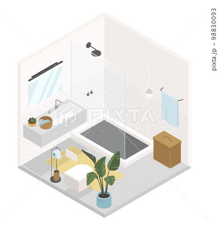 Minimalist bathroom - modern vector colorful isometric illustration 98830093