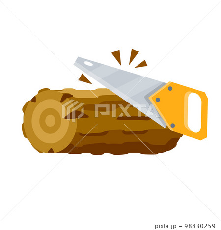 Saw cuts wood. Tool of lumberjack. 98830259
