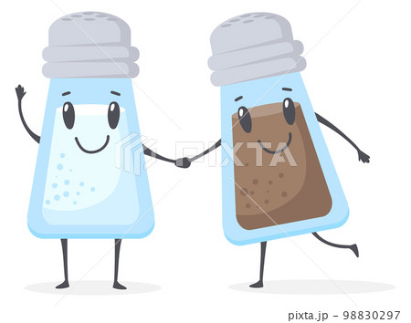 Cute salt and pepper shakers together. Cartoon mascots 98830297