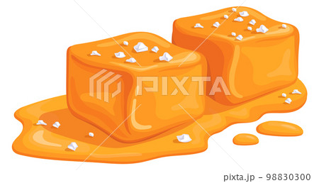 Salted caramel cubes. Melted sweet cartoon candy 98830300