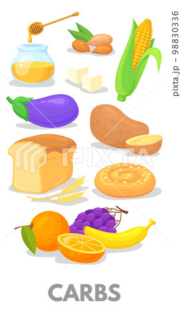 Carbs chart. Cartoon food macronutrients. Healthy nutrition 98830336