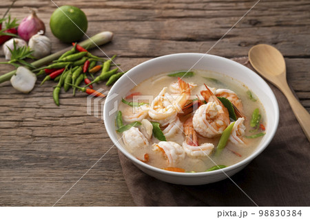 Thai hot and spicy clear soup with shrimp,Tom Yum goong, Popular food in Thailand 98830384