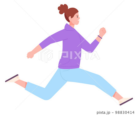 Fast woman running. Hurrying person. Rushing character 98830414