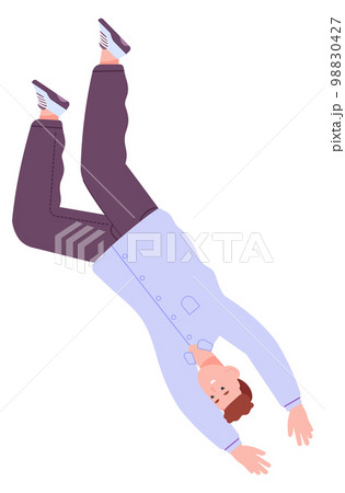 Smiling woman jumping down. Falling or floating person Smiling woman jumping down. Falling or floating person 98830427