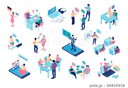 Language School Isometric Color Set 98830958