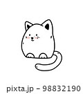Cute smiling sitting cat doodle style, vector illustration isolated on white background. Furry domestic animal, lovely pet, black outline decorative design element 98832190