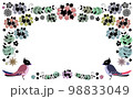 北欧風の花と二羽の鳥のおしゃれな手描きフレーム 98833049