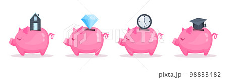 Pink Piggy Bank or Moneybox with Hole Vector Set 98833482