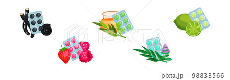 Lozenge Blister Packs with Different Flavour as Throat Candies and Cough Remedy Vector Set 98833566