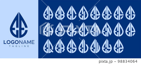 Collection of water drop E letter logo design. Droplet E letter logo brand. Collection of water drop E letter logo design. Droplet E letter logo brand. 98834064