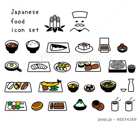 日本食　アイコン　セット　カラフル　和菓子 98834269