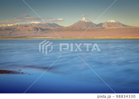 Licancabur with reflection lake and volcanic landscape at Sunset, Atacama, Chile Licancabur with reflection lake and volcanic landscape at Sunset, Atacama, Chile 98834330