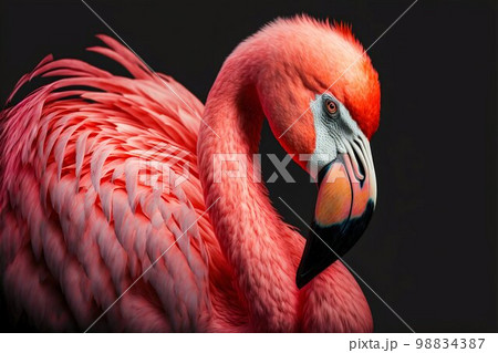 Pink flamingo bird. Generative Ai 98834387