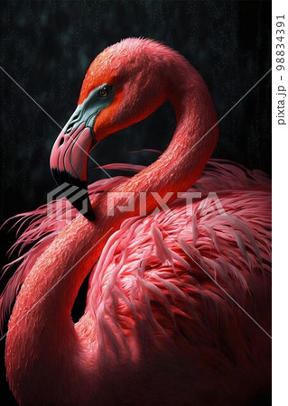 Pink flamingo bird. Generative Ai 98834391