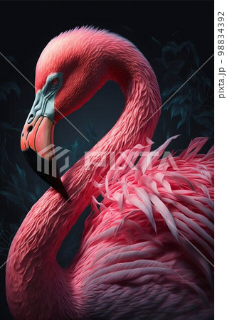 Pink flamingo bird. Generative Ai 98834392