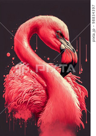 Pink flamingo bird. Generative Ai 98834397
