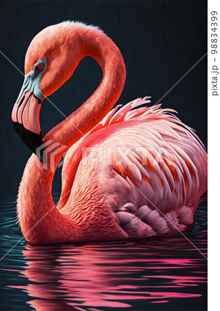 Pink flamingo bird. Generative Ai 98834399