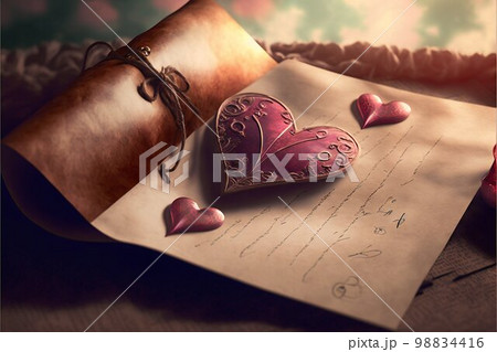 Valentine romatic envelope with love hearts. Generative Ai 98834416