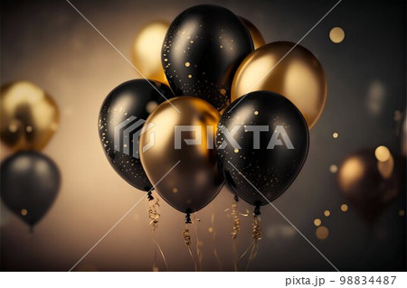 Gold and black metallic helium air balloons. Generative Ai 98834487