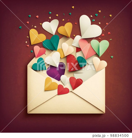 Valentine romatic envelope with love hearts. Generative Ai 98834500